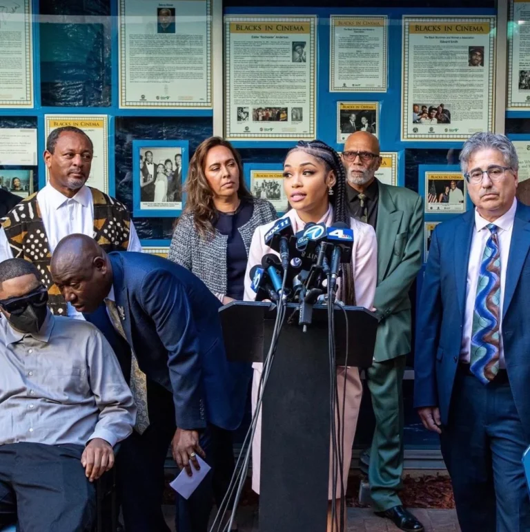 Attorney Jasmine Mines speaking at a press conference