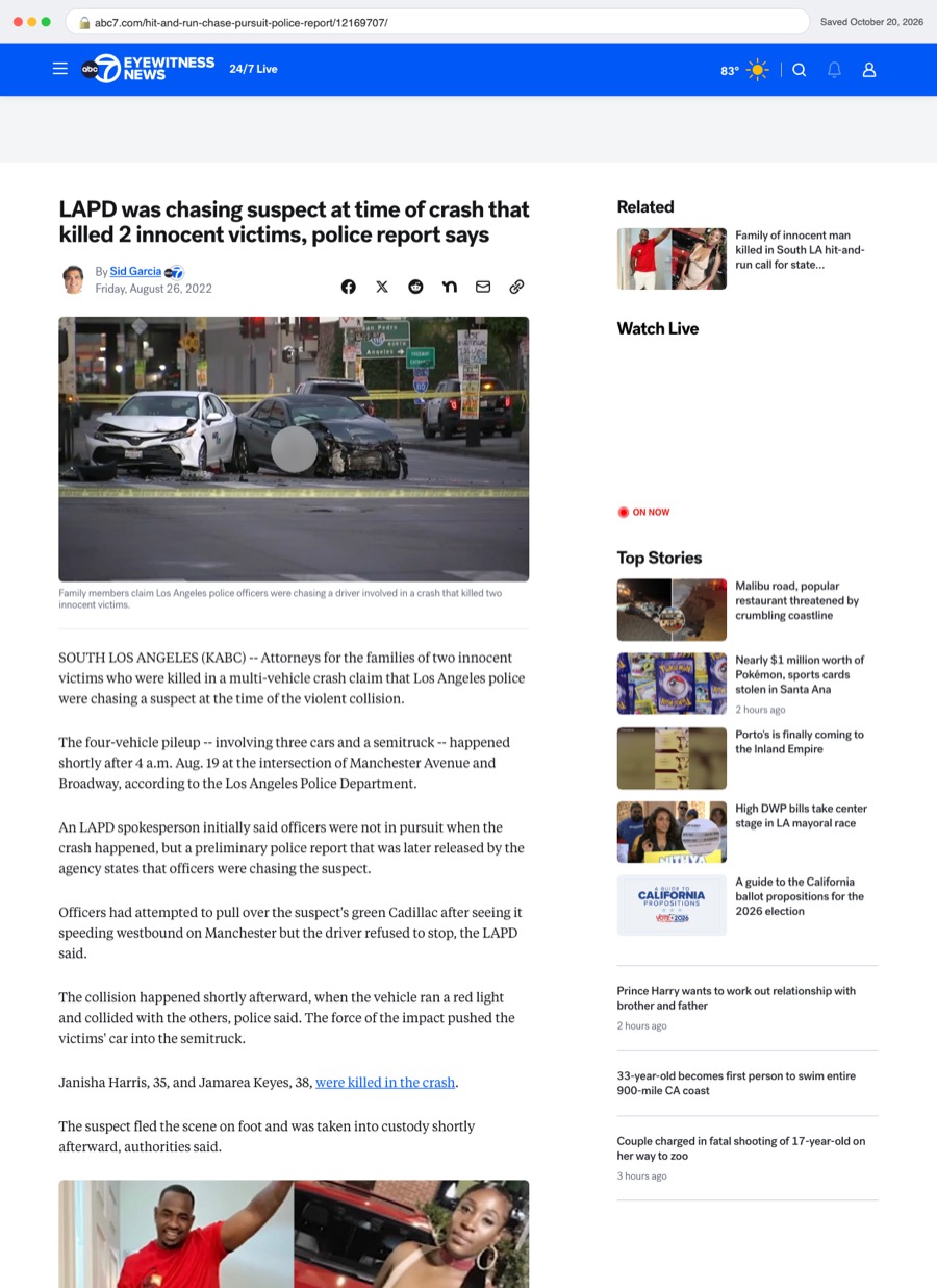Saved copy of the ABC7 Los Angeles article