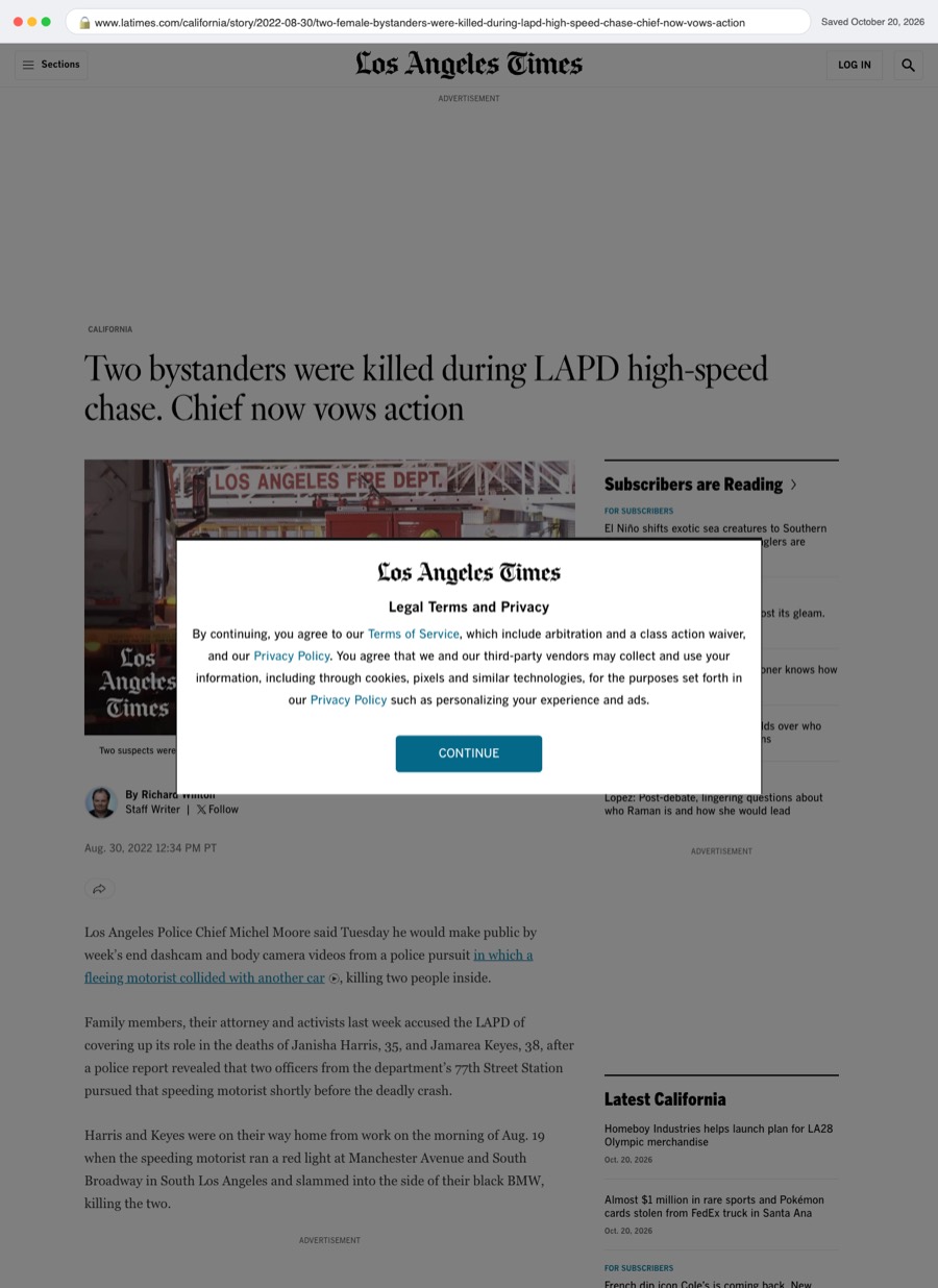 Saved copy of the Los Angeles Times article