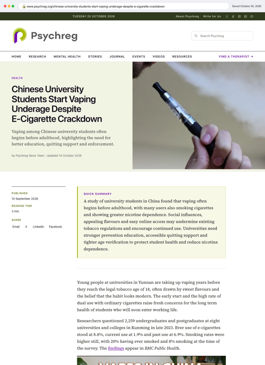 Saved copy of the Psychreg article
