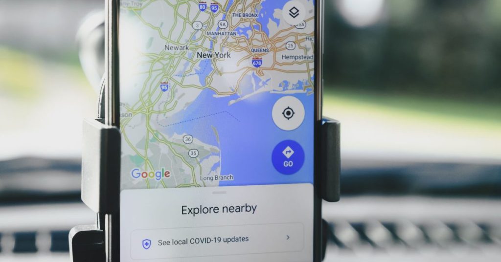 Smartphone showing a GPS map